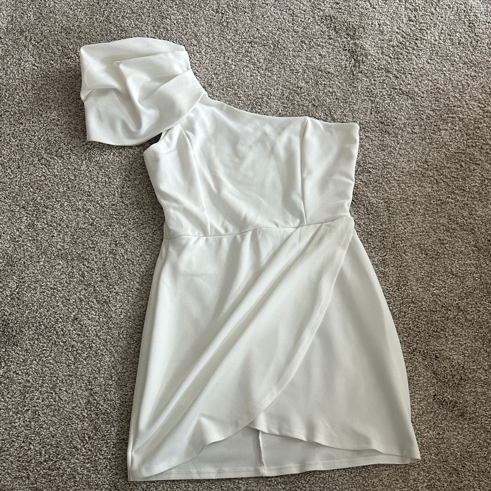 Blue Blush White One-Shoulder Dress